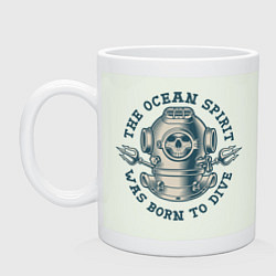 Кружка керамическая THE OCEAN SPIRIT WAS BORN TO DIVE, цвет: фосфор