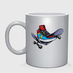 Кружка керамическая Ботинок на скейте, цвет: серебряный