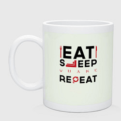 Кружка керамическая Надпись: eat sleep Quake repeat, цвет: фосфор