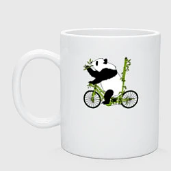 Кружка керамическая Панда на велосипеде с бамбуком, цвет: белый