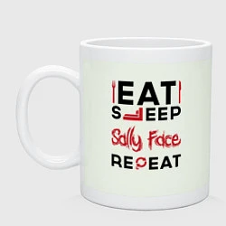 Кружка керамическая Надпись: eat sleep Sally Face repeat, цвет: фосфор
