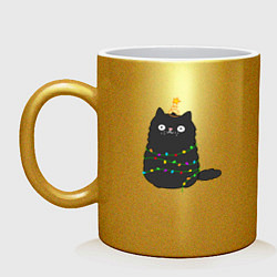 Кружка керамическая Котик притворился ёлочкой, цвет: золотой