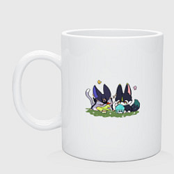 Кружка керамическая Котики Сайно и Тигнари, цвет: белый