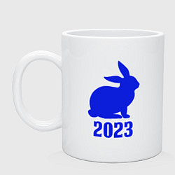 Кружка керамическая 2023 силуэт кролика синий, цвет: белый