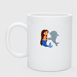 Кружка керамическая Дельфин и русалка, цвет: белый
