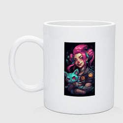 Кружка керамическая Jinx with cat art League of Legends, цвет: белый