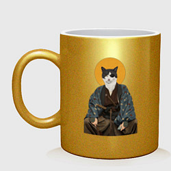 Кружка керамическая Samurai one - eyed cat, цвет: золотой