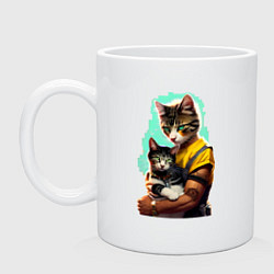 Кружка керамическая Кот с котёнком - нейросеть, цвет: белый