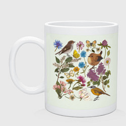 Кружка керамическая Цветение и птички, цвет: фосфор