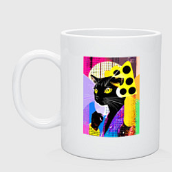 Кружка керамическая Black cat cheese - pop art - poster, цвет: белый