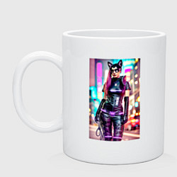 Кружка керамическая Cyberpunk - cat girl - neural network, цвет: белый