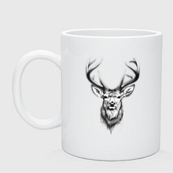 Кружка керамическая Голова оленя эскиз, цвет: белый