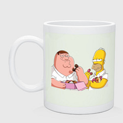 Кружка керамическая Питер и Гомер пончики едят, цвет: фосфор
