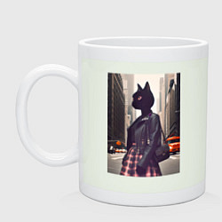 Кружка керамическая Cat fashionista - New York - ai art, цвет: фосфор