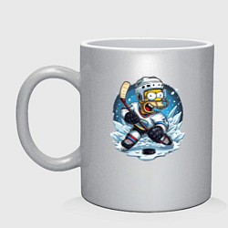 Кружка керамическая Гомер Симпсон - хоккейный нападающий, цвет: серебряный