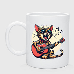 Кружка керамическая Забавный полосатый кот играет на гитаре, цвет: белый