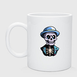Кружка керамическая Скелет в синей шляпе, цвет: белый