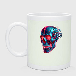 Кружка керамическая Metal cyber skull - ai art, цвет: фосфор