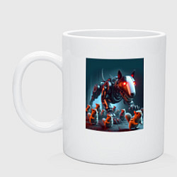 Кружка керамическая Кибер бультерьер защищает белок - нейросеть, цвет: белый