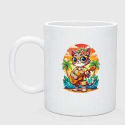 Кружка керамическая Котик играет на гитаре жарким летом, цвет: белый