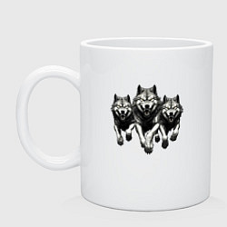 Кружка керамическая Бегущие волки, цвет: белый