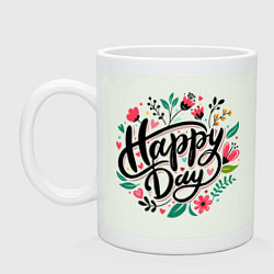Кружка керамическая Happy day с цветами, цвет: фосфор