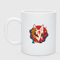 Кружка керамическая Лиса самурай, цвет: белый
