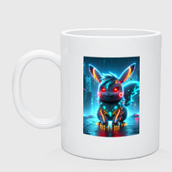 Кружка керамическая Cyber Pikachu in the neon metropolis - ai art, цвет: белый