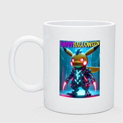 Кружка керамическая Cyber Pikachu - happy halloween, цвет: белый