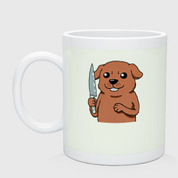 Кружка керамическая Веселая собачка с ножом, цвет: фосфор