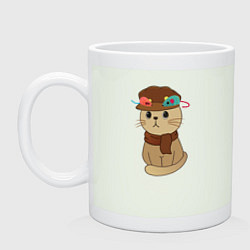 Кружка керамическая Милый котик в кепке и с шарфиком - художник, цвет: фосфор