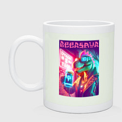Кружка керамическая Cool dude Dino with a mug of beer - ai art, цвет: фосфор