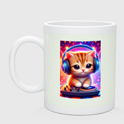 Кружка керамическая Cutie kitten DJ - neon glow, цвет: фосфор