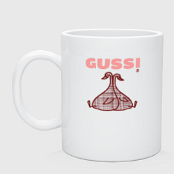 Кружка керамическая Гусси - два гуся - в клетку, цвет: белый