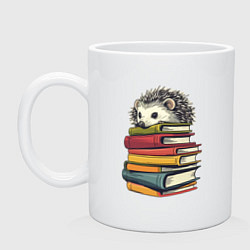Кружка керамическая Ёжик на книгах, цвет: белый