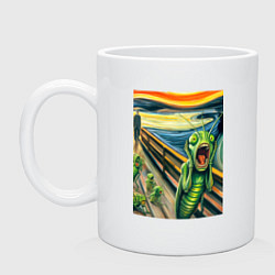 Кружка керамическая Кузнечик кричит на картине Эдварда Мунка - мем иск, цвет: белый