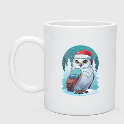 Кружка керамическая Полярная сова на фоне зимнего леса, цвет: белый