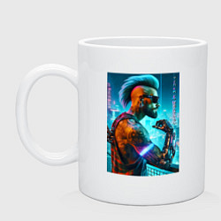 Кружка керамическая Cool guy - cyberpunks not dead, цвет: белый