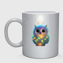 Кружка керамическая Сова с гирляндой, цвет: серебряный