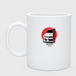 Кружка керамическая Nissan skyline на фоне солнца, цвет: белый