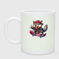 Кружка керамическая Волчонок крутой скейтбордист - нейроарт, цвет: фосфор