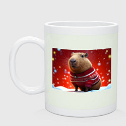 Кружка керамическая Красочная новогодняя капибара, цвет: фосфор