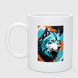 Кружка керамическая Серо-голубой волк, цвет: белый