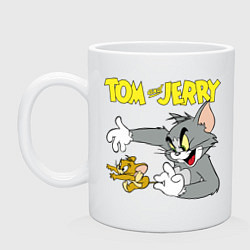Кружка керамическая Том и Джерри - кот и мышь, цвет: белый