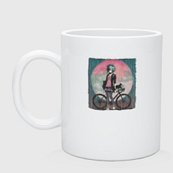 Кружка керамическая Девочка эмо анархистка с велосипедом - дождь и кош, цвет: белый