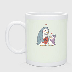 Кружка керамическая Парочка влюбленных пингвинов, цвет: фосфор