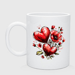 Кружка керамическая Сердца цветы любовь, цвет: белый