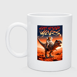 Кружка керамическая Кот космонавт верхом на тираннозавре, цвет: белый