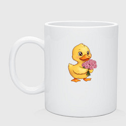 Кружка керамическая Желтая уточка с букетом роз, цвет: белый