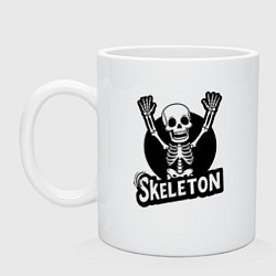 Кружка керамическая Skeleton с поднятыми руками, цвет: белый